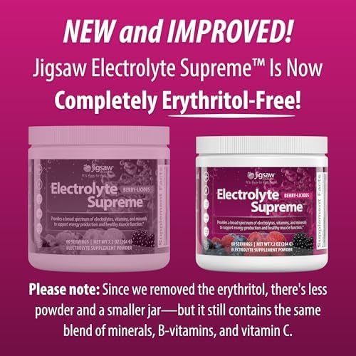 Jigsaw Health Electrolyte Supreme | Broad Spectrum of Electrolytes + Trace Minerals | Berry-Licious Flavor | 60 Servings (Jar)