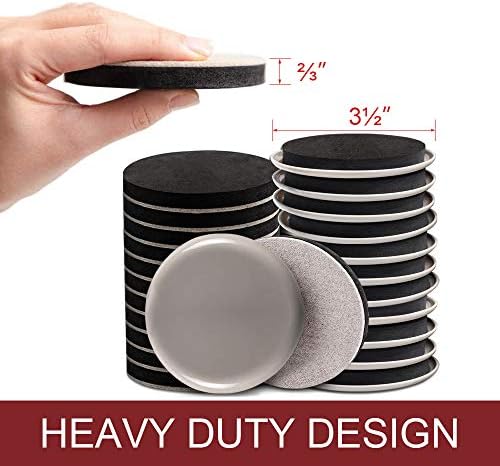 Yelanon Felt Furniture Sliders 20 Pcs 3.5" Round for Hardwood & Tile