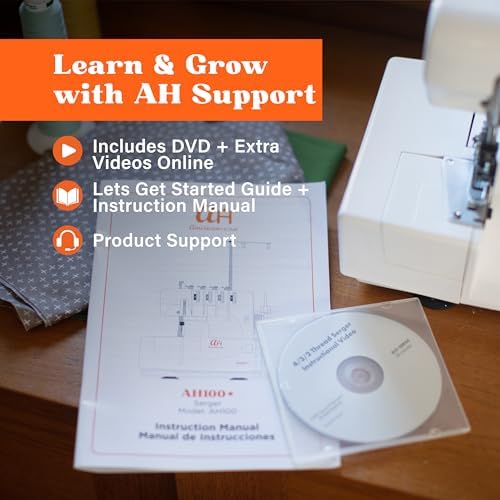 Serger Sewing Machine by American Home, Portable Stitching Machine Easy to Follow 4/3/2 Serger Thread with Differential Feed for Hemming and Sewing