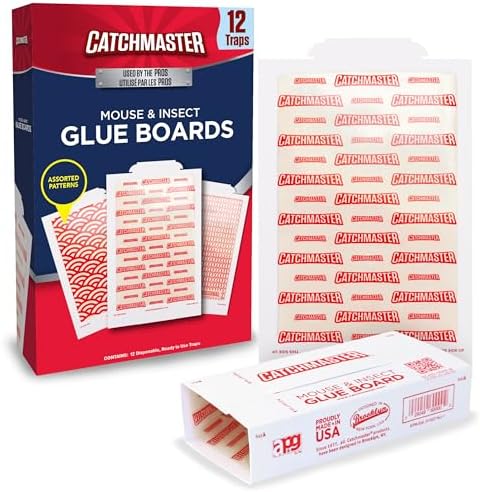 Catchmaster Extra Sticky Insect & Mouse Traps 12-Count, 5.3"x8" Glue Boards for Mice & Insects