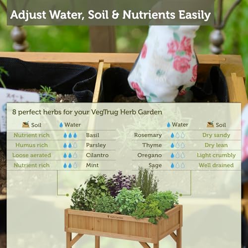 VegTrug Custom Herb Garden Planter Box, Natural Cedar Wood - Versatile Multi-Liner Raised Garden Bed with Storage Shelf for Patio