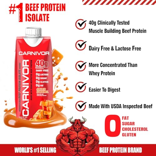 MuscleMeds Carnivor RTD, Ready to Drink Protein, Lactose Free, Sugar Free, 40g Isolate Protein, Muscle Building, Recovery, Chocolate, 16.9 Fl Oz (Pack of 12)