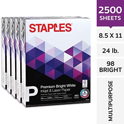 Staples Laser Paper 8.5 x 11 Inch 28 lb 98 Bright High‑Quality Prints, 500 Sheets | Heavyweight paper for crisp, professional prints in laser printers and copiers.