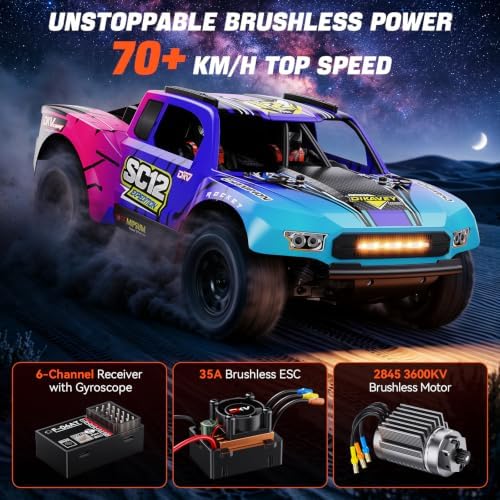 1/12 Brushless Remote Control Car RTR, 42MPH (70+Km/H 4WD Rc Short-Course Truck, Amateur-Level Rc Drift Car, Equipped with 3s 2200 Mah Battery, All-Terrain Tires, Suitable for Adults-RED