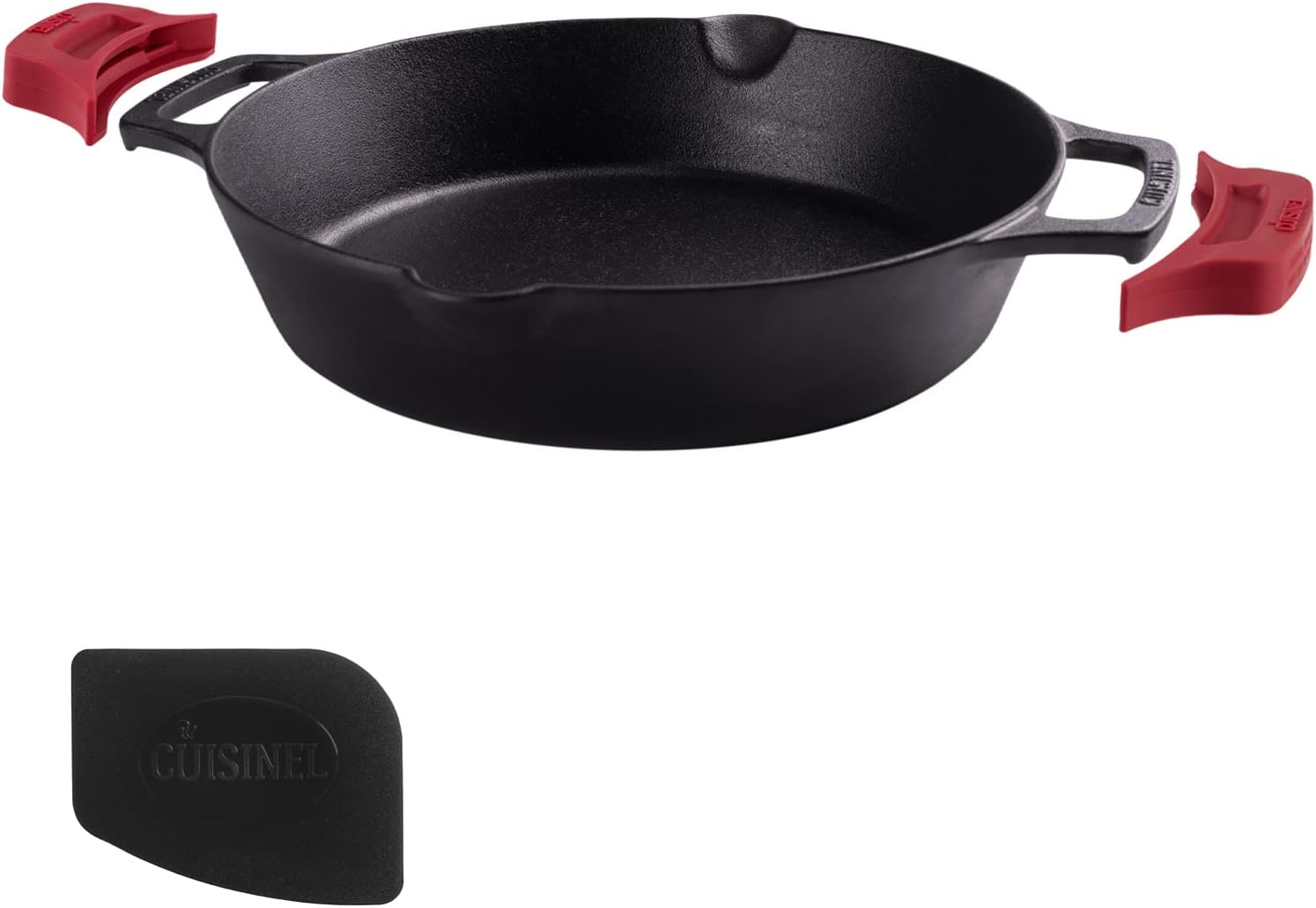 Cuisinel Cast Iron Skillet with Lid - 10"-Inch Pre-Seasoned Frying Pan + Glass Cover + Heat-Resistant Handle Holder - Indoor/Outdoor Use - Grill, Stove, Camp Firepit, Induction - Oven Safe Cookware