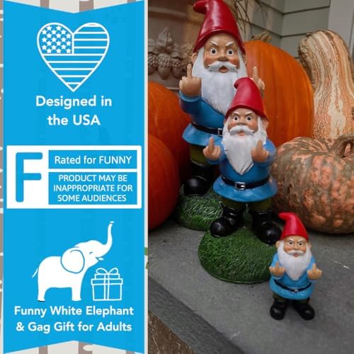 Gnometastic Middle Finger Gnome Statue 8.5in, The Original Double Bird Funny Garden Gnomes Statues Outdoor Decorations for Yard