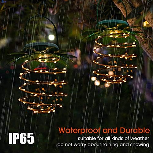 2 Pack Pineapple Solar Lights Outdoor Waterproof Garden Hanging Lamp 60 LED Dusk to Dawn Sensor Solar Lantern Lamp for Patio Yard Pathway Porch
