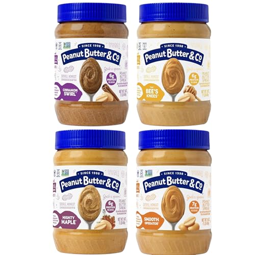 Peanut Butter & Co. Peanut Butter Variety Pack, 4 Flavors, 16 oz (4 Pack) | Non-GMO Project Verified, Gluten Free, Vegan, 6-7g Protein, 4 Flavors, No HFCS, USA-Frown, Pantry-Friendly Pack