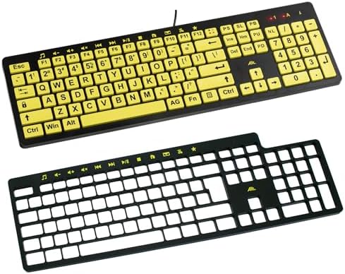 Clevy ALT ClearKeys Keyboard and Keyguard Combo - Large Print High Contrast USB Wired Keyboard for Visually Impaired + Custom Keyguard for Temporary