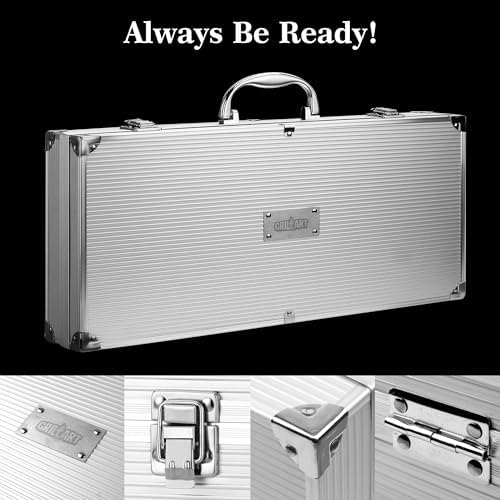 GRILLART BBQ Grill Utensil Tools Set Reinforced BBQ Tongs 19-Piece Stainless-Steel Barbecue Grilling Accessories w/Aluminum Storage Case -Complete