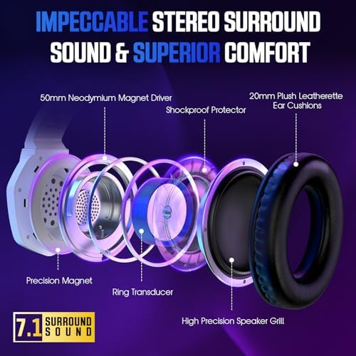 YPBDAN RGB Gaming Headset with Mic for PS5 PS4 Xbox Series X|S Xbox One PC | 7.1 Surround Sound, Noise Cancelling Mic, 50mm Drivers