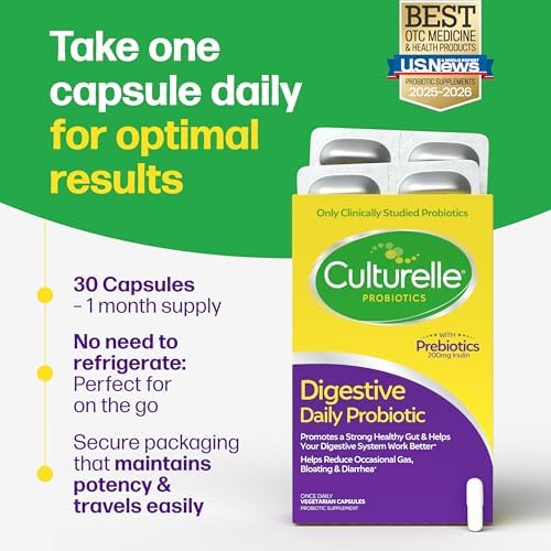 Culturelle Digestive Daily Probiotic for Men & Women, 10B CFUs, 30 Count | Digestive & Gut Health Support, Occasional Gas & Bloating*