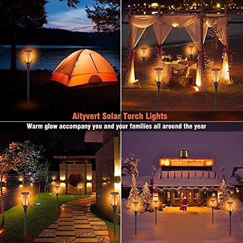 Aityvert Upgraded Larger Solar Torch Lights, Waterproof Outdoor Dancing Flames Light, Flickering Flames Garden Lights, Landscape Decoration Pathway Patio Lights 43" 96 LED (4 Pack)