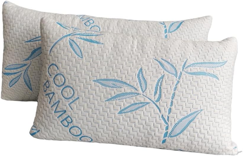 ComfySleep Queen Size 2 Pack Rayon Made from Bamboo Pillows for Sleeping, Cooling Shredded Memory Foam Adjustable Bed Pillow with