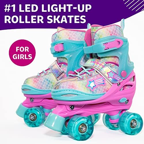 XinoSports Kids Adjustable Roller Skates for Girls & Boys with Light Up Wheels (Ages 5-20) – Roller Skates with Illuminating Wheels