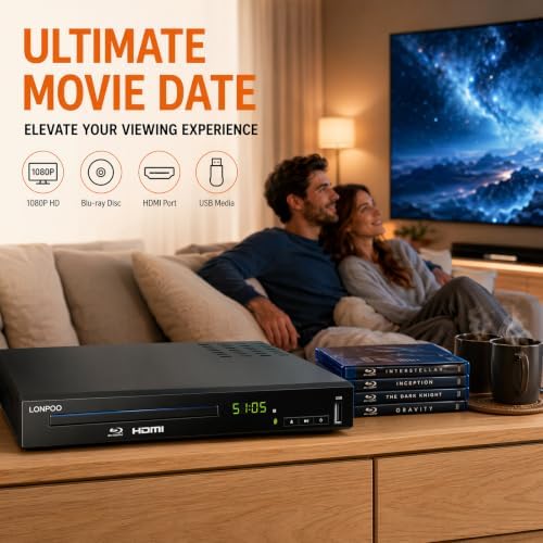 LONPOO LP-100 Blu-Ray Disc Player for TV 1080P DVD CD HDMI USB Upscaling