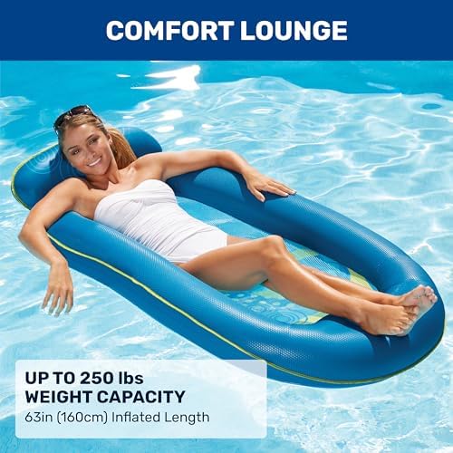 Aqua Comfort Pool Float Lounge – Inflatable Pool Floats for Adults with Headrest and Footrest – Bubble Waves