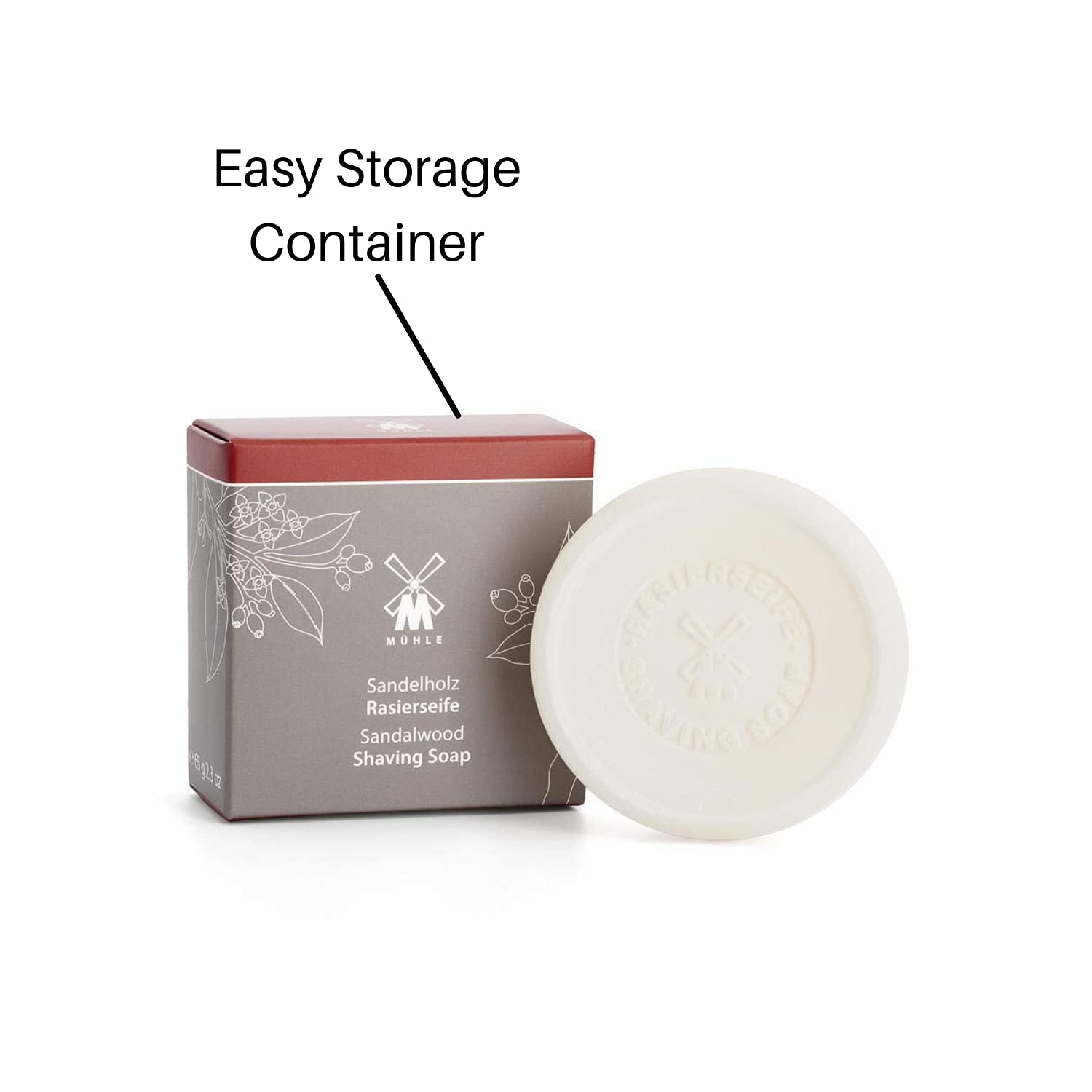 MÜHLE SHAVE CARE Shaving Soap - Sandalwood Luxury Shaving Soap for Men, Rich Lather, Lightly Scented,65g | Warm sandalwood with coriander/star anise; dense creamy foam prepares beard hair for wet shave, suited to normal and dry skin