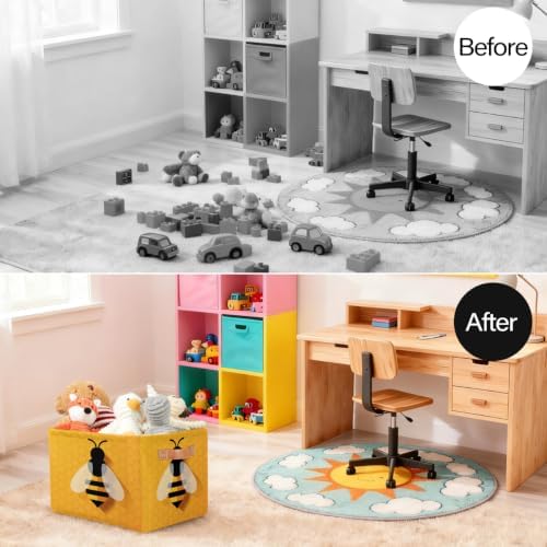 Cute Bee Square Storage Basket Bin Canvas Fabric Compressible Organizer Basket with Handle for Bedroom Nursery Office, 1PCS