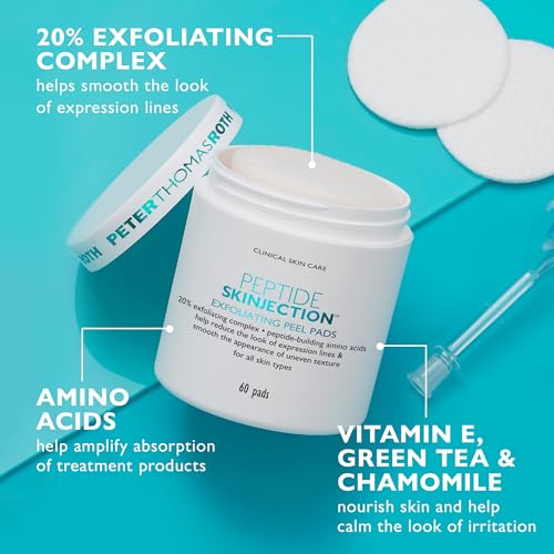 Peter Thomas Roth | Peptide Skinjection™ Exfoliating Peel Pads, For Smoothing Expression Lines & Emerging Wrinkles, Fragrance-Free, Alcohol-Free