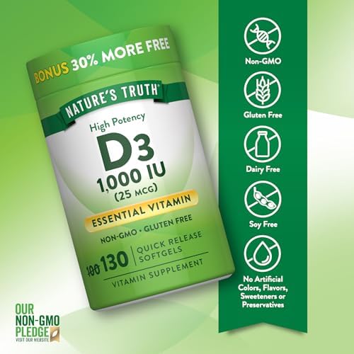 Nature's Truth Vitamin D3 1000 IU Softgels | High Potency Formula | 25 mcg