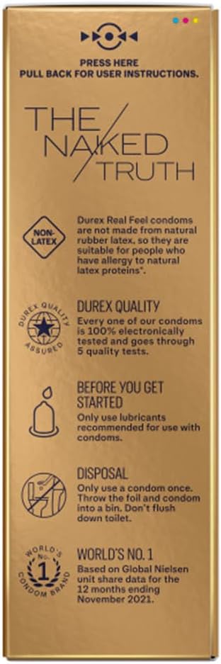 Durex Real Feel Non Latex Condoms, Lubricated Latex Free Condoms for Men, Natural Skin on Skin Feeling, 10 Count