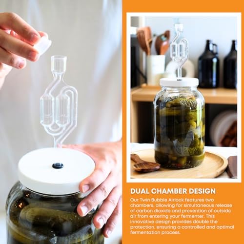 2-Pack 1 Gallon Glass Jar with Lid | Wide Mouth Twin Bubble Airlock Set | Heavy-duty Glass Jars with Airtight Lid for kombucha