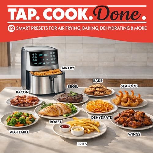 Gourmia Air Fryer Oven Digital Display 8 Quart Large AirFryer Cooker 12 Touch Cooking Presets