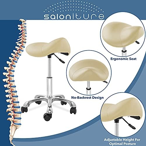 Saloniture Professional Ergonomic Saddle Stool, Black - Adjustable Hydraulic Seat, Rolling Spa Salon, Massage