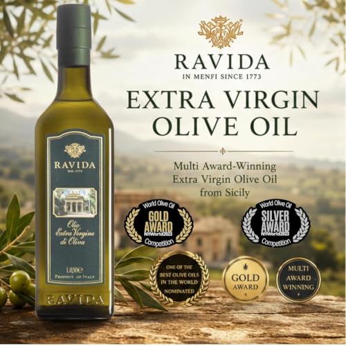 Ravida Extra Virgin Olive Oil, 25 Fl Oz– Multi Award-Winning Sicilian EVOO, Cold Extracted, Medium Fruity, Premium First Cold Pressed Olive Oil