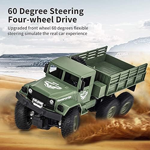 XINGRUI 1:18 RC Military Truck, 50 Min Playtime Remote Control Car, 2.4Ghz 4WD Off-Road Vehicle, All Terrain Toy with LED Lights, Gift for Boys Girls Ages 6+