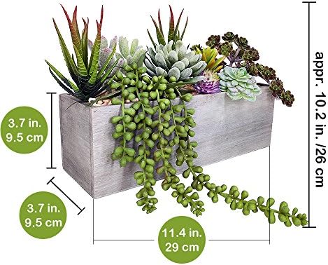 Supla Artificial Potted Succulents Plants Arrangement Fake Succulent Plants in Rectangular Wooden Pot Arrangement for Table Centerpiece Windowsill