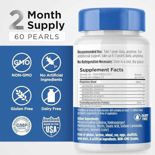 Probiotics for Women & Men - Probiotic & Prebiotics 60-Day Supply | Earth's Pearl - BIO-Tract® Time-Release - 4 Billion CFU - Gut Health Support