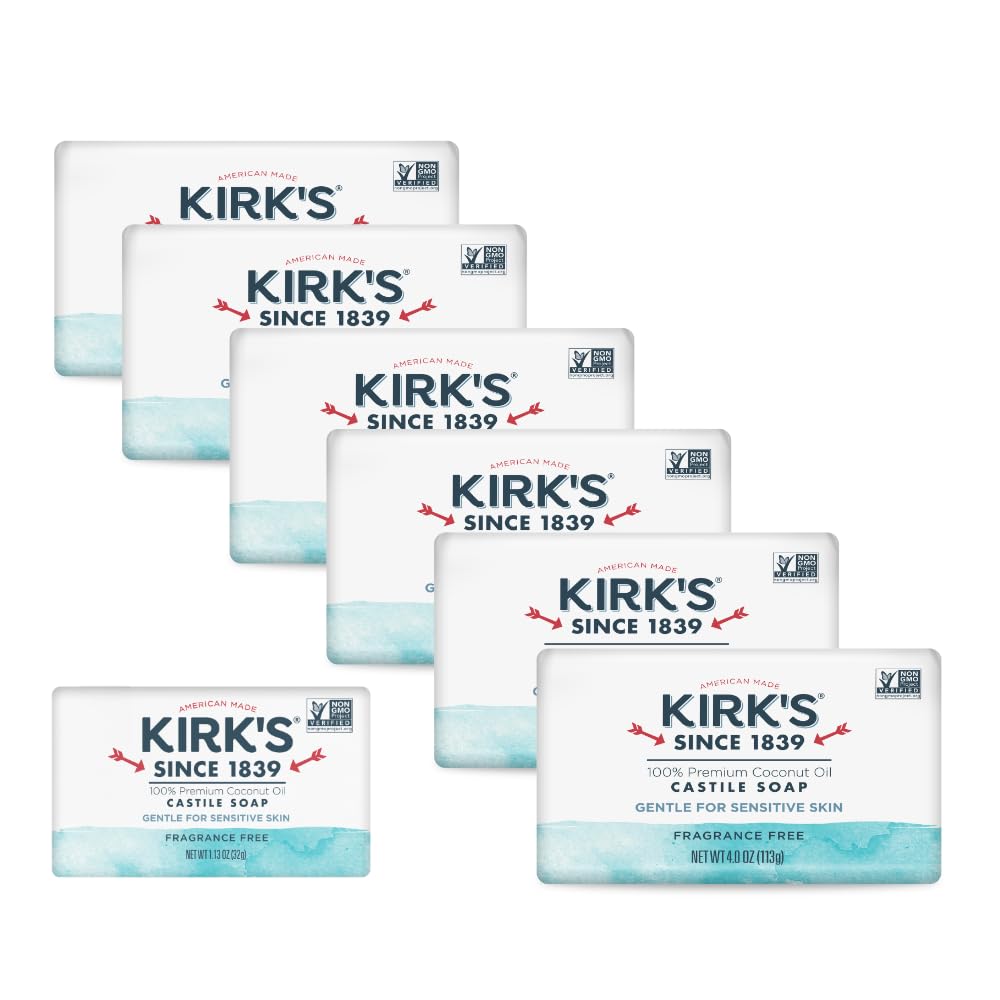 Kirk's Castile Bar Soap, Aloe Vera - Clinically Tested, Safe for Sensitive Skin with Coconut Oil, Vegan and Non-GMO - 4 oz Bars, 6 Pack