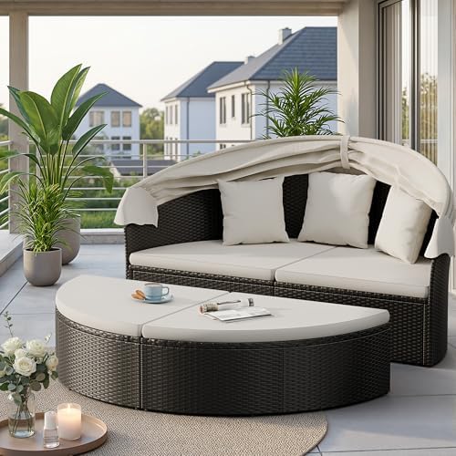 Devoko Patio Furniture Outdoor Round Daybed,Sectional Sofa