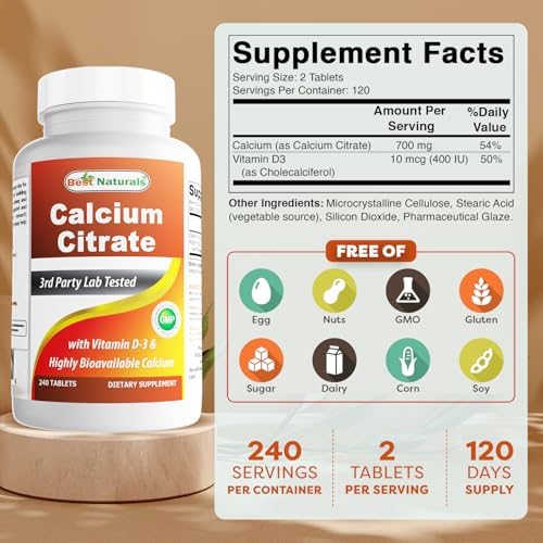 Best Naturals Calcium Citrate with Vitamin D-3 240 Tablets (240 Count (Pack of 1))