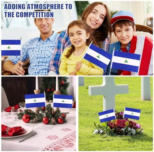 12Pcs Small Nicaragua Flags on Wooden Stick Mini Nicaraguans Flag Hand Held Flag Decorations,5x8 Inch