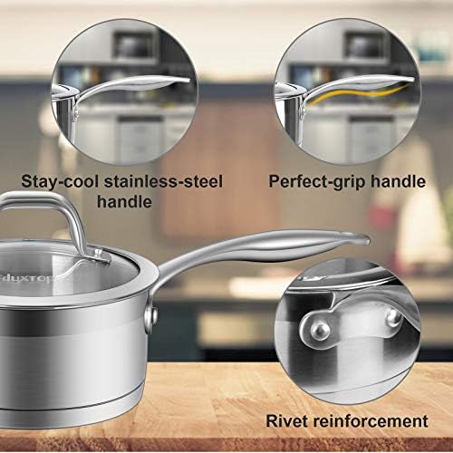 Duxtop Stainless Steel Sauce Pan with Lid, 2.5 Quart Induction Cooking Pot | Saucepan with Stay-Cool Handle, Impact-Bonded Base for Even Heating