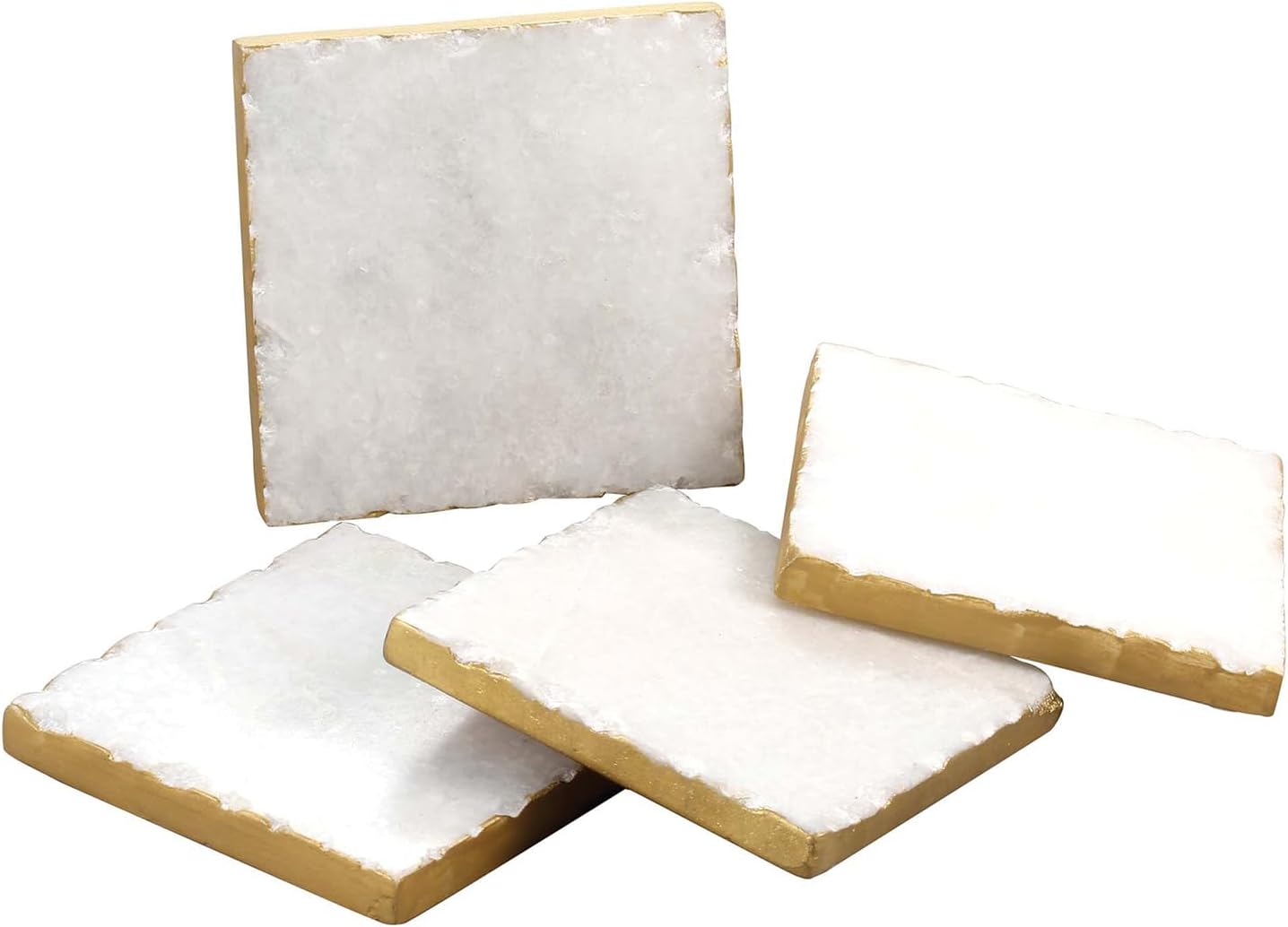 Thirstystone Square White Marble/Gold Edged Coasters (Set of 4), Multicolor | 4" Square, Non-Slip Feet, Absorbent, Elegant
