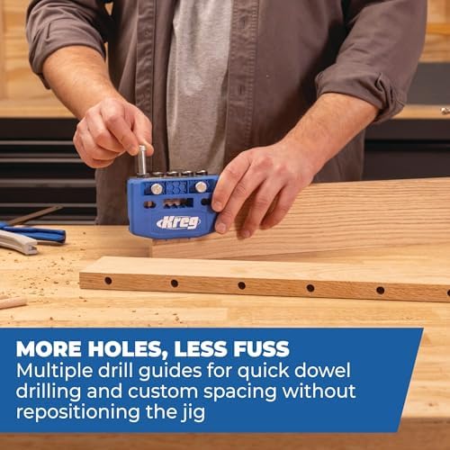 Kreg Dowel Jig Kit - Doweling Guide Kit with Removable Drill Guides - No-Measure Doweling Jig for Benchtop and Workshop Projects - Cabinet Joint