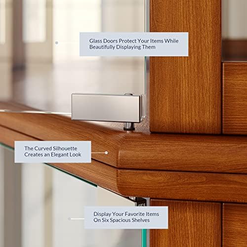 BELLEZE Lighted Corner Display Curio Cabinet Wooden Curved Shelving Unit with Tempered Glass Door