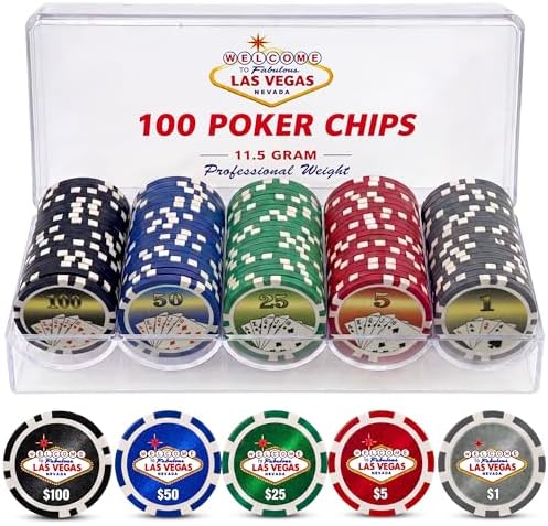 100 Piece Las Vegas Design Poker Chips in Clear Plastic Tray