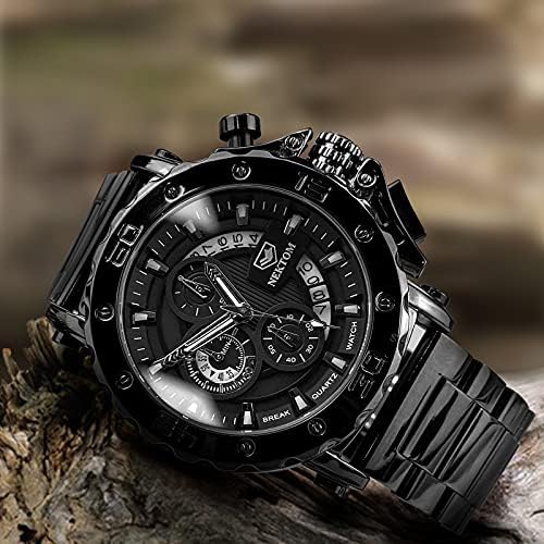 NEKTOM Watches for Men with Stainless Steel, Quartz Analog Watch with Date, Luxury Minimalist Dress Mens Watches, Chronograph Watch, 3ATM Waterproof