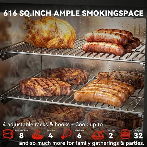 Electric Pellet Smoker with Rainproof Cover & Meat Probe, Vertical Pellet Smoker Grill with LED Display Temperature Control, 616 Sq.in