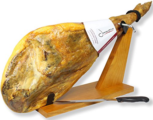Spanish Serrano Ham Bone in from Spain 14.5-17 lb (Stand + Knife included) - Jamon Serrano - Jamón Serrano Español - Cured Ham - Serrano Ham from