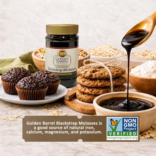 Golden Barrel Unsulfured Blackstrap Molasses, Bulk 128 oz Jug, Rich Robust Molasses for Baking, Cooking & Marinades