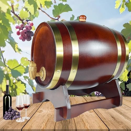 1.5L Whiskey Barrel Dispenser Oak Aging Barrels Home Whiskey Barrel Decanter for Wine, Spirits, Beer, and Liquor (Red Wine)