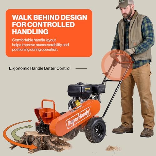 Superhandy 15HP Gas Powered Stump Grinder, 420cc 4-Stroke Engine, 8 Tungsten Carbide Teeth
