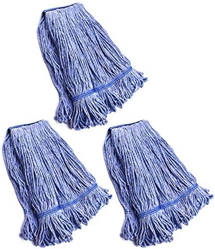 String Mop Heads Replacement Heavy Duty Commercial Grade Blue Cotton Looped End Wet Industrial Cleaning Mop Head Refills (4, Medium)