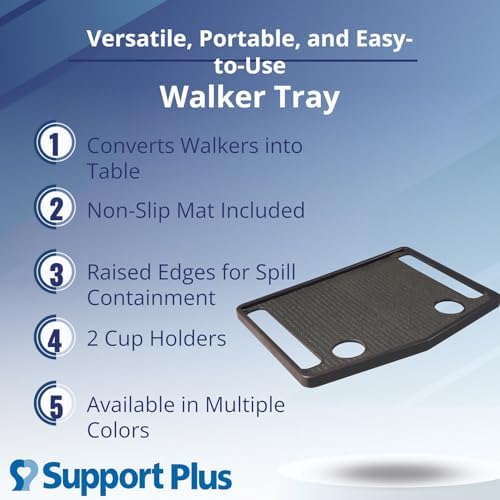 Support Plus Walker Tray Table - Mobility Table Tray for Walker, Non Slip Walker Tray Mat, Walker Accessories Mat
